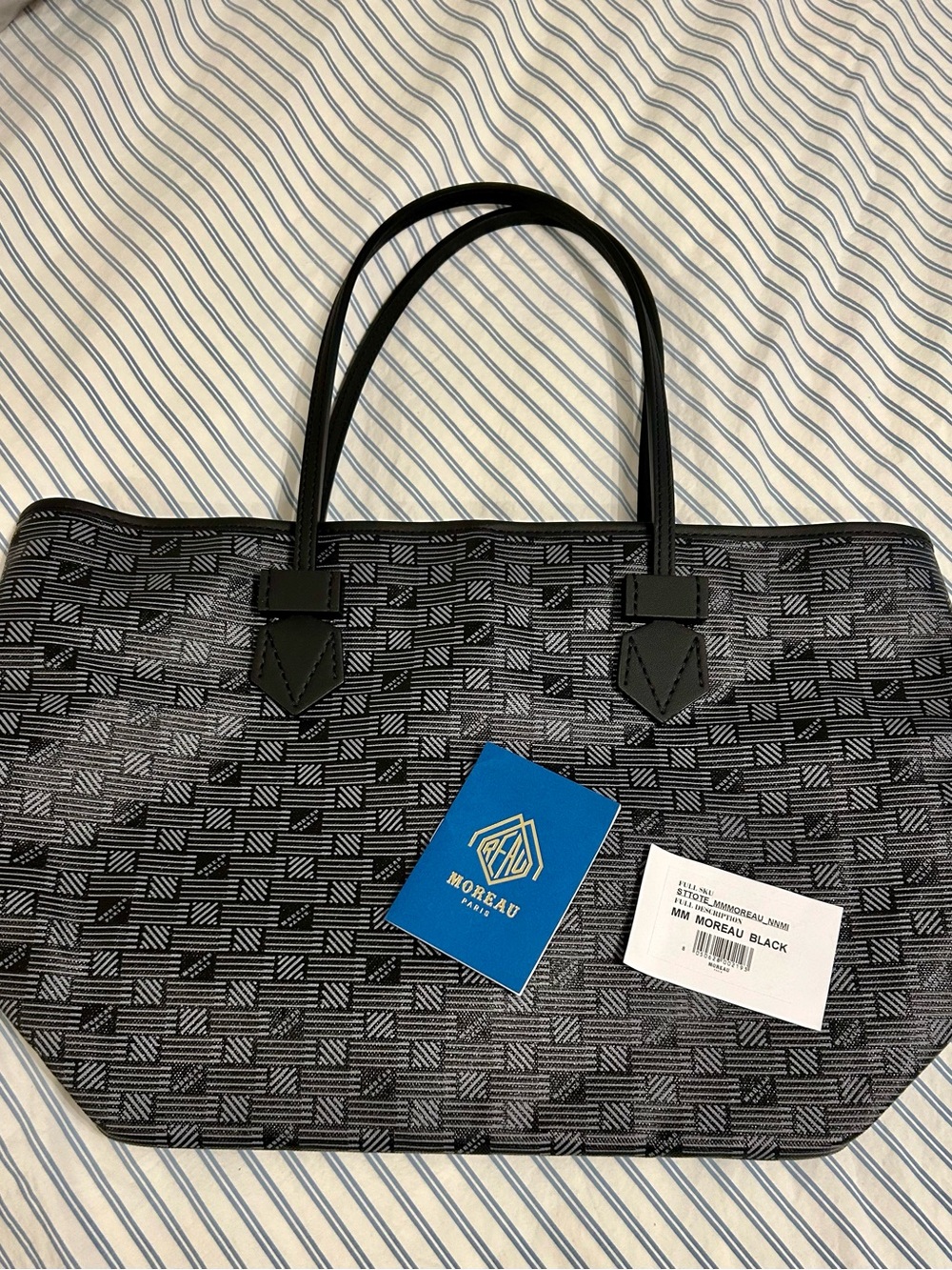 Moreau Paris Black Coated Canvas Tote Bag NWT